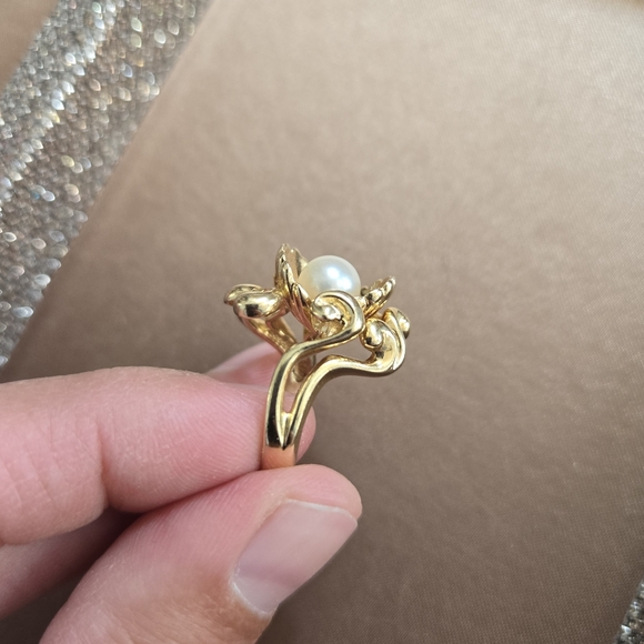 Vintage 14k Gold Clam Shell Pearl Ring - Picture 11 of 13